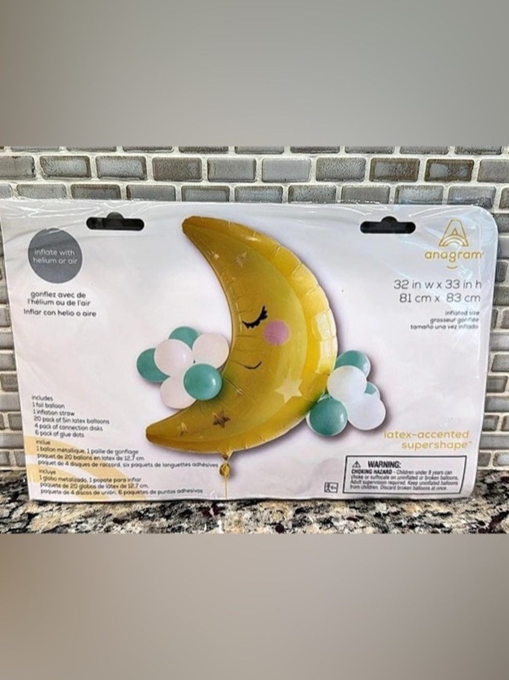 Anagram Latex-Accented Supershape Moon Balloon Decoration NWT